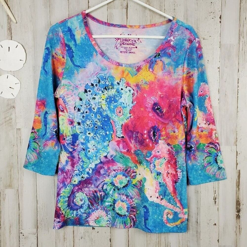 Leoma Lovegrove Seahorse Print Top Size Small Petite